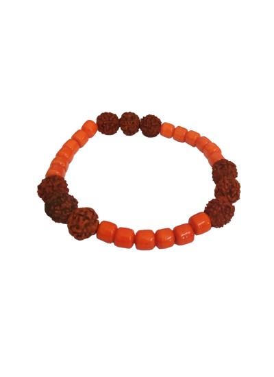 Rudraksha Bracelet Orange Coral by Menjewell